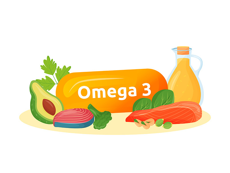 Omega 3 food sources cartoon vector illustration