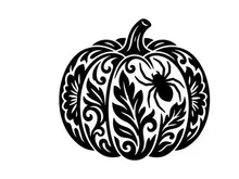Komplexe Halloween-Kürbis-Illustration mit floralen und blättrigen Details