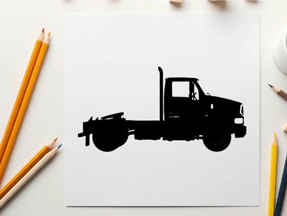 Silhouette of a large truck with a flatbed and cabin silhouette