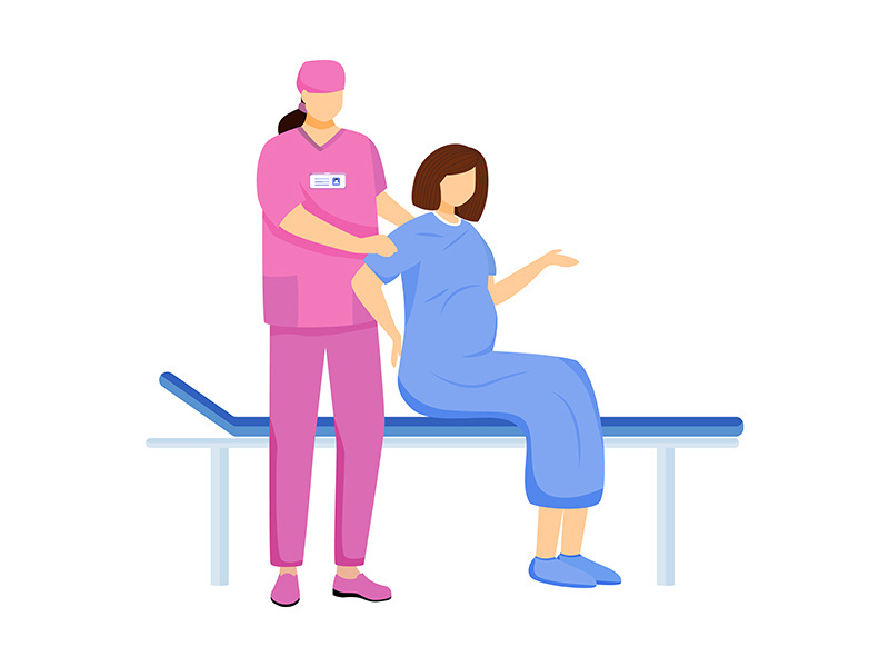 Midwife and pregnant woman flat vector illustration