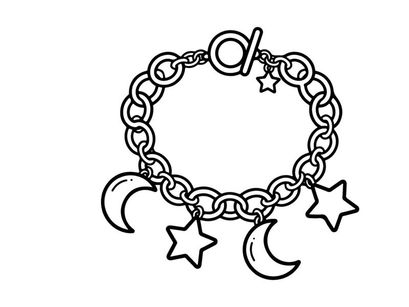 Charm bracelet with moon and stars. Celestial jewelry icon for fashion design.
