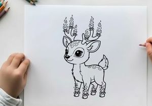 Cute deer with birthday candles vector illustration