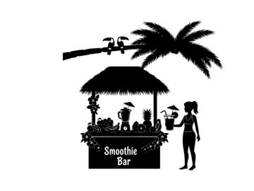 Silhouette of a woman at a tropical smoothie bar with palm tree preview picture