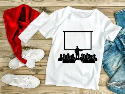 Business trainer presenting to audience on blank projector screen