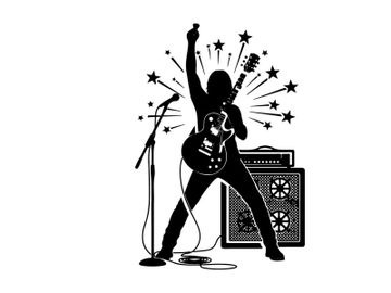 Silhouette of a rockstar playing electric guitar with silhouette preview picture