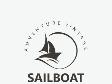 Sailboat vintage logo minimalist with wave, travel yacth or sailing boat vector design template preview picture