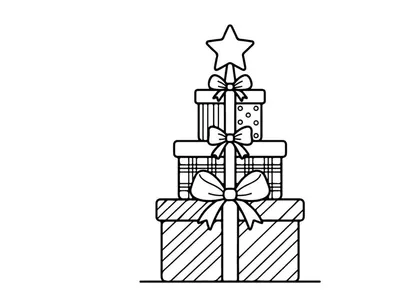 Stacked striped Christmas gift boxes with star bow for holiday celebration and festive decor