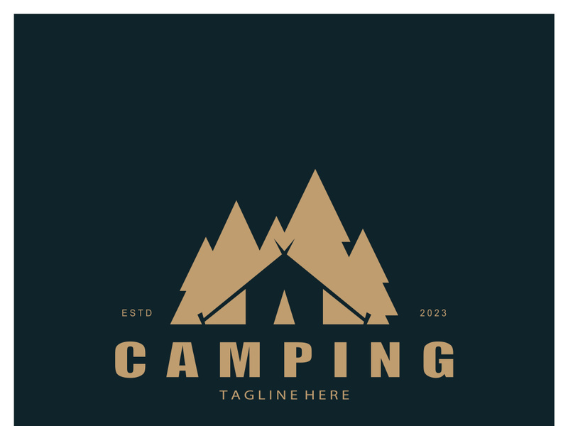 vintage and retro tent logo, camping. With tent, tree and bonfire sign. adventurers, scouts, climbers, camping equipment center