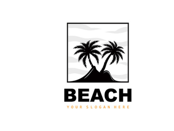 Coconut Tree Logo With Beach Atmosphere, Beach Plant Vector, Sunset View Design preview picture