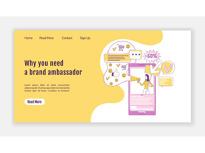 Brand ambassador landing page flat silhouette vector template