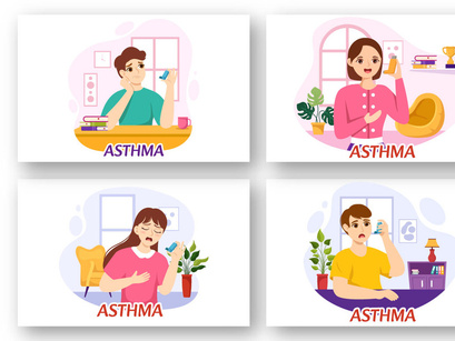 12 Asthma Disease Vector Illustration