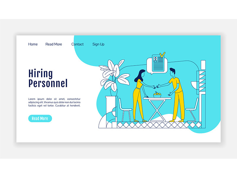Hiring personnel landing page flat silhouette vector template