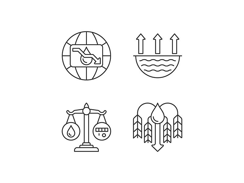 Suffering from water shortage linear icons set