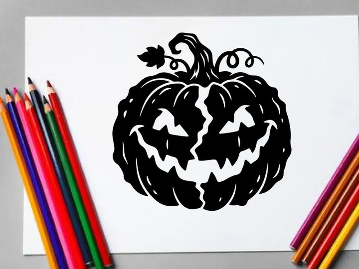 Black Halloween Pumpkin with Carved Jack-o'-Lantern Face