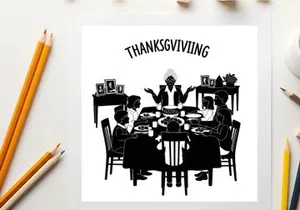 Black silhouette family gathering for thanksgiving dinner