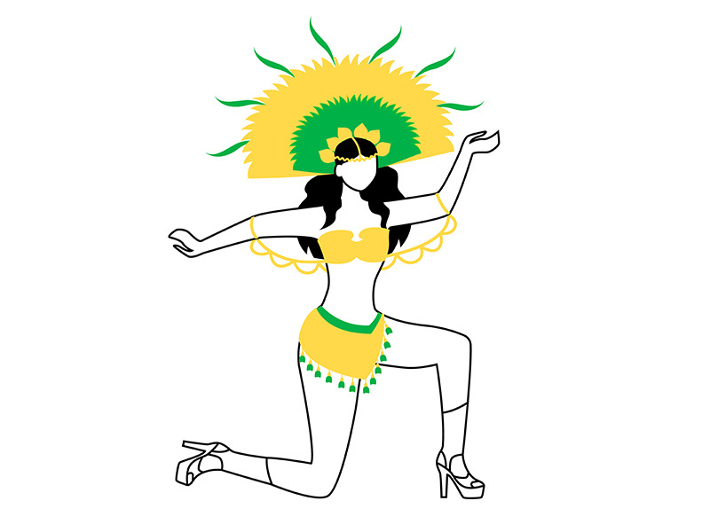 Girl performing samba flat silhouette vector illustration