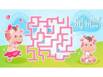 Lets find my mom labyrinth with cartoon character template preview picture