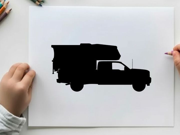Silhouette of a large delivery truck with a boxy cargo area silhouette