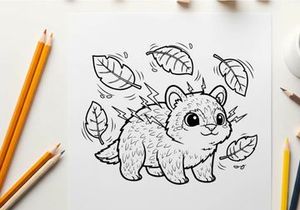 Cute raccoon autumn leaves falling vector illustration