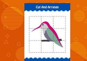 10 Pages Cut and arrange with a bird worksheet for kids. Educational game for children