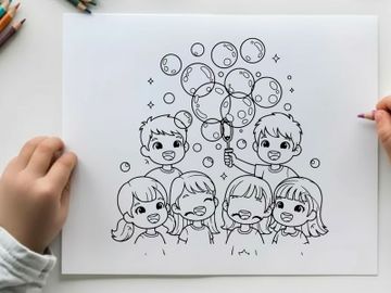 Children playing with soap bubbles vector illustration preview picture
