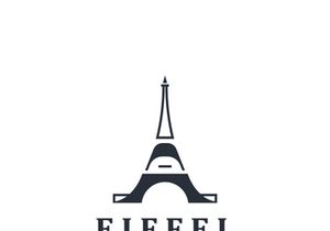 Tower Paris france Black Silhouette logo design template Illustration