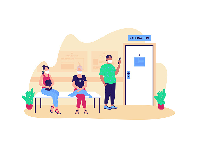 People waiting for vaccination flat concept vector illustration