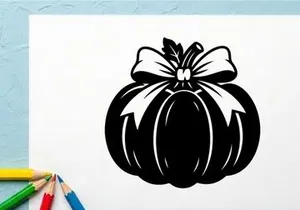 Stylized Halloween pumpkin with bow for autumn or holiday decor