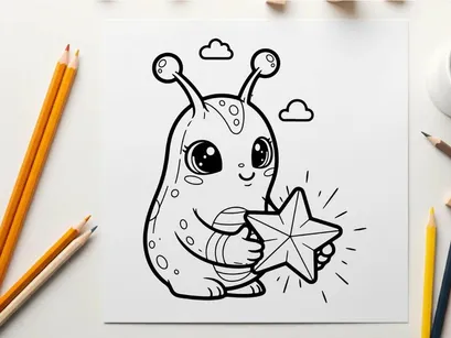 Cute alien holding star vector illustration flat design