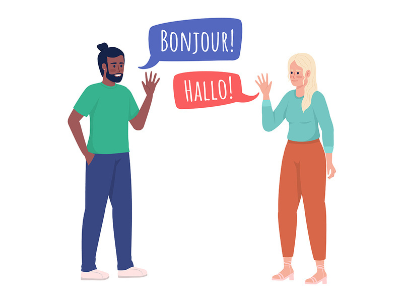 Language learning friends semi flat color vector characters