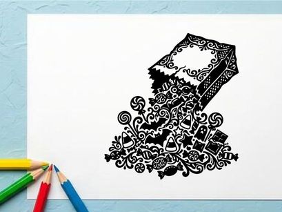 Intricate black and white henna-inspired skull design artwork