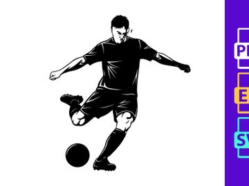 Soccer player kicking a ball in mid action with dynamic movement and skill preview picture