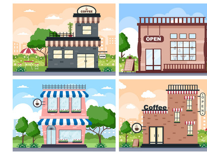 16 Coffeehouse, Cafe or Ice Cream Shop Illustration
