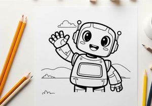 Friendly robot waving hand flat design vector illustration