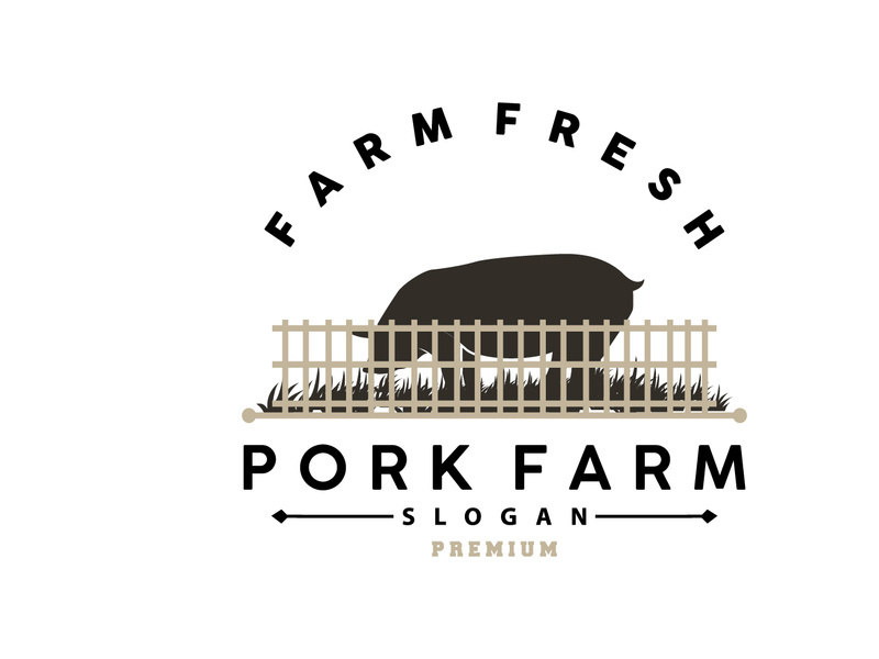 Pig Logo, Grilled Pork Pig Simple Rustic Stamp, Livestock Cattle Vector