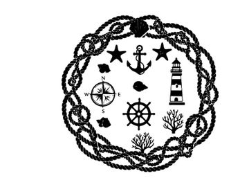 Nautical silhouette with anchors and rope border silhouette preview picture
