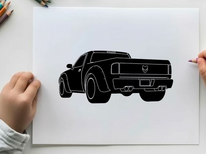 Silhouette of a classic american muscle car pickup truck