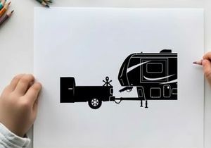Silhouette of a truck towing a recreational vehicle rv