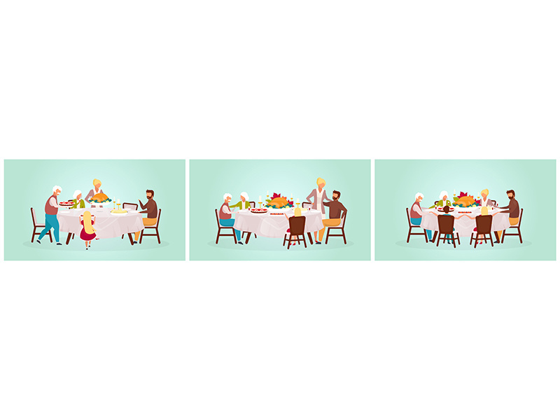 Thanksgiving day flat vector illustration set