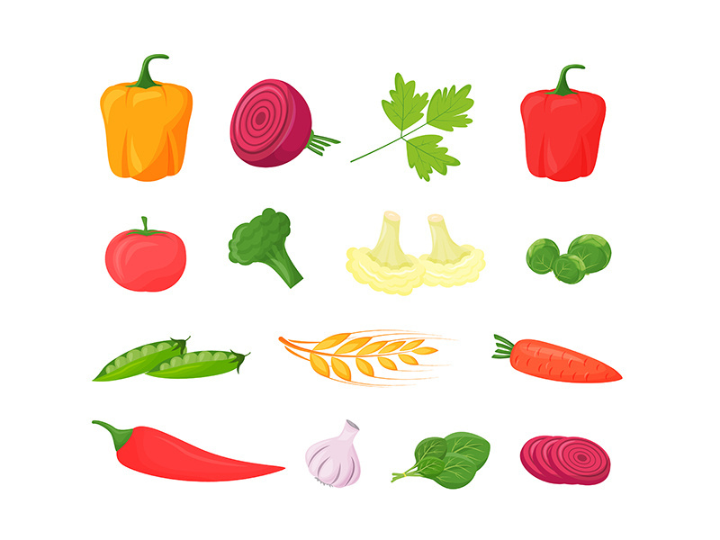 Fresh vegetables cartoon vector illustrations set