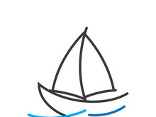 Sailboat boat on sea ocean wave with logo design simple ship