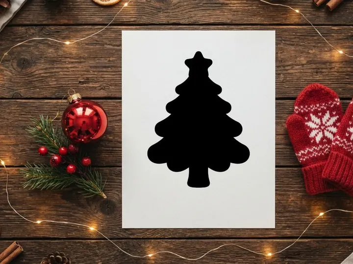 Black Christmas tree silhouette icon with a star topper on a white background