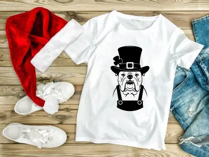 Bulldog Wearing Top Hat with Shamrock