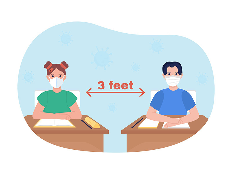 School lesson distancing 2D vector isolated illustration
