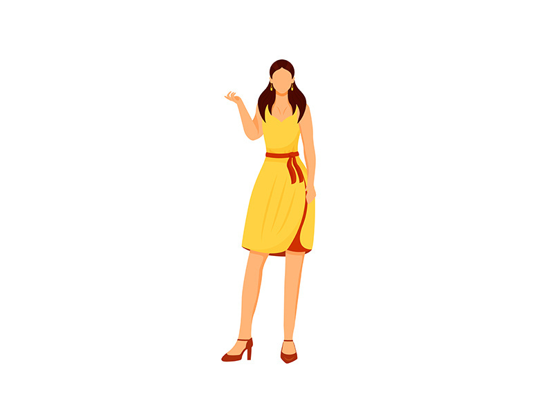 Fashionable girl flat color vector faceless character