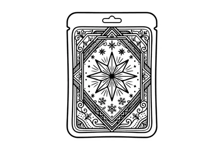 Christmas star face mask sachet, holiday skincare packaging design with festive pattern