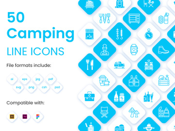 50 Camping Linear Icons preview picture
