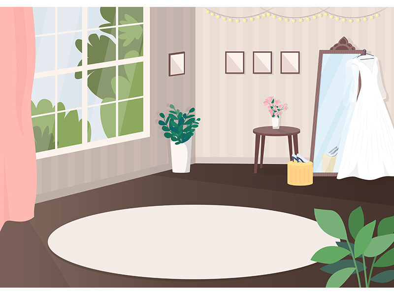 Room for wedding preparation flat color vector illustration