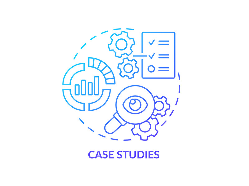 Case studies blue gradient concept icon