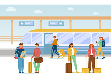 Railway station flat vector illustration preview picture